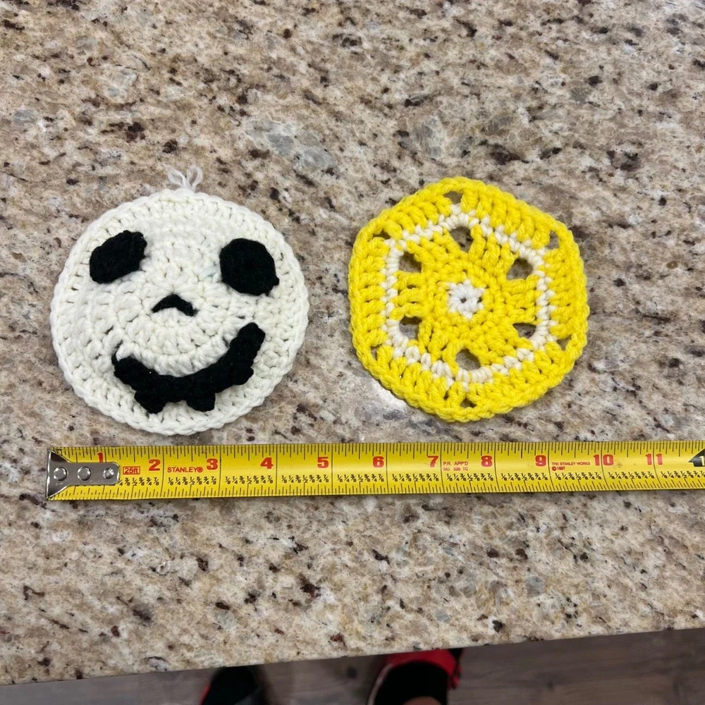 Handmade Crochet Coasters Set Panda Face and Lemon Slice Yellow White Black